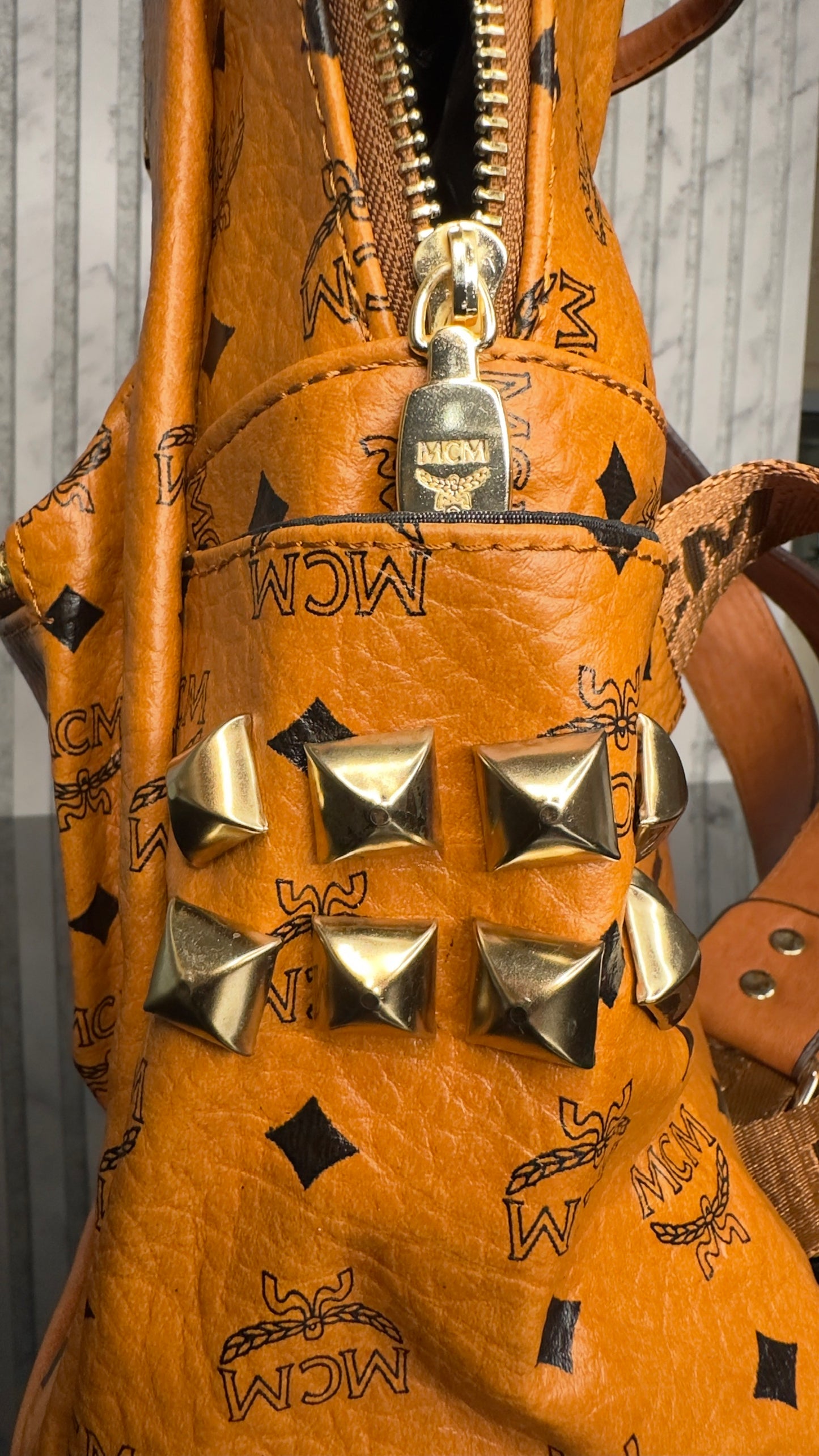 MCM Stark Studded Backpack – Cognac