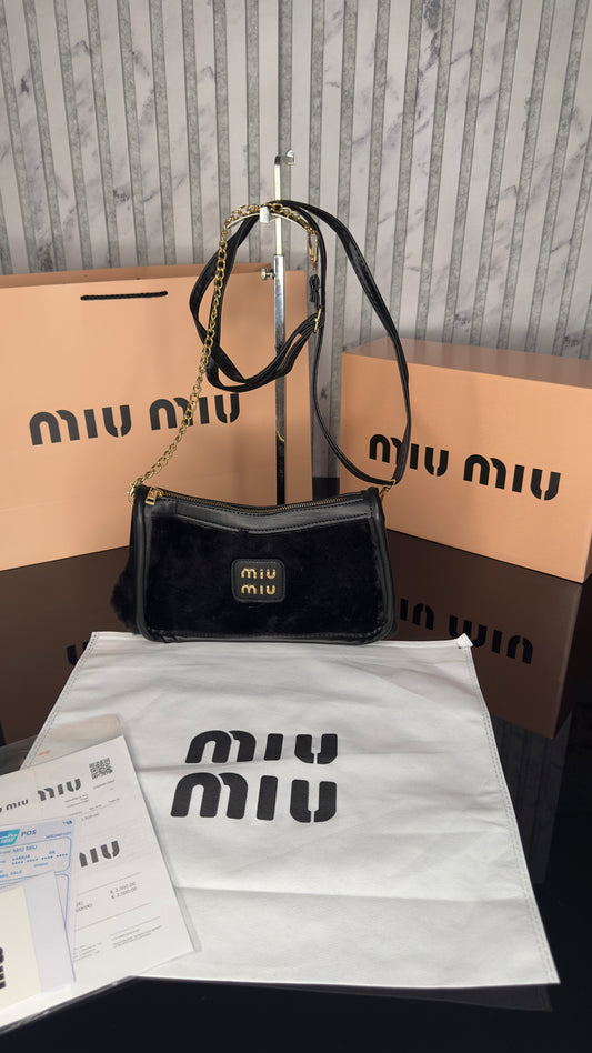 Miu Miu Soft Fur Shoulder Bag – Black