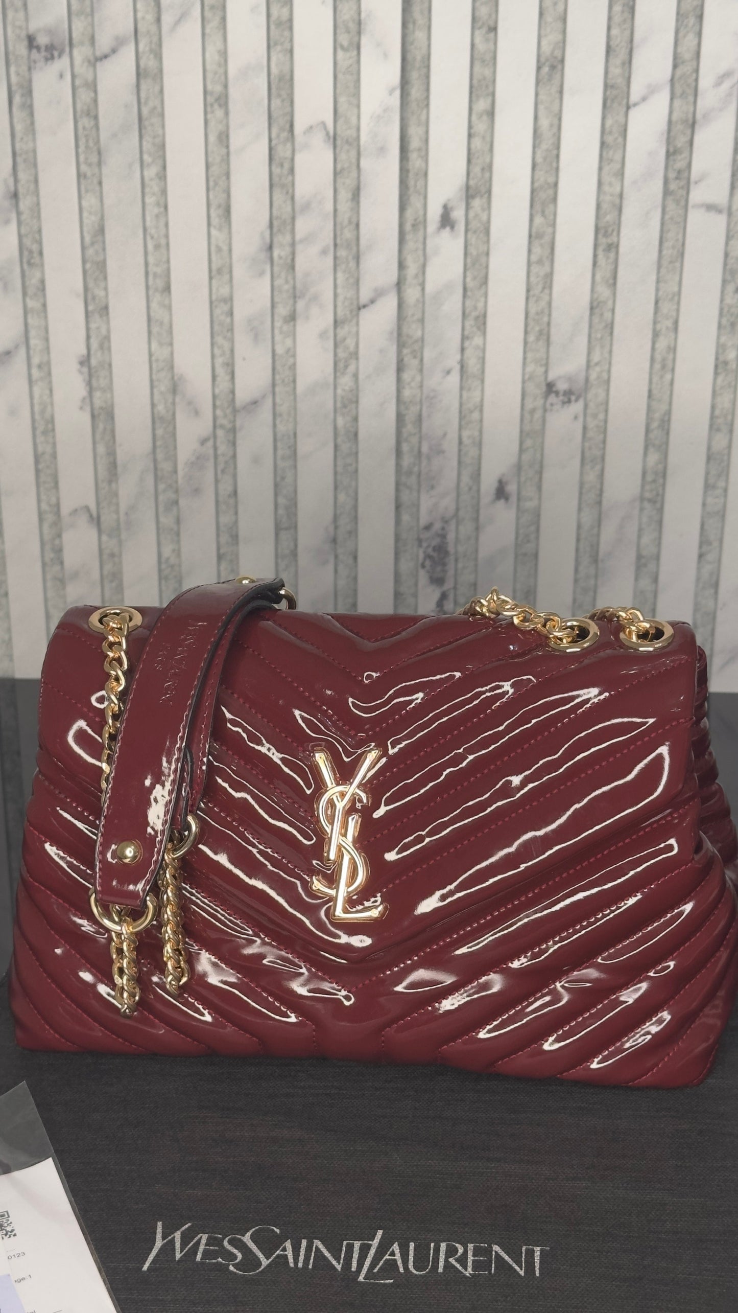 Yves Saint Laurent LouLou Large Patent Bordeaux Chain Bag