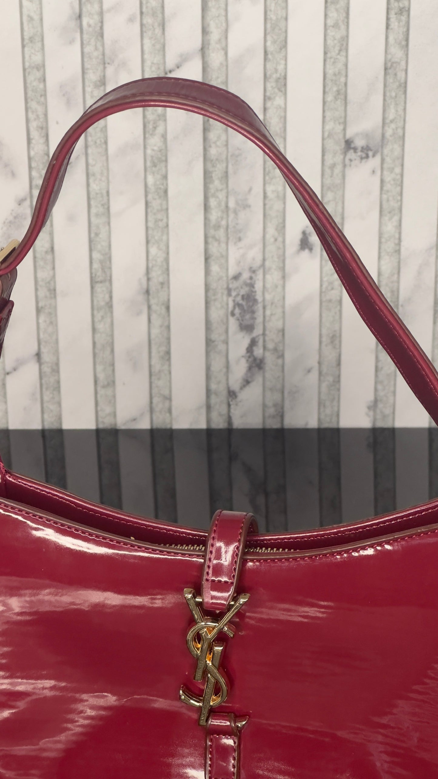 Yves Saint Laurent Le 5 à 7 Patent Red Shoulder Bag