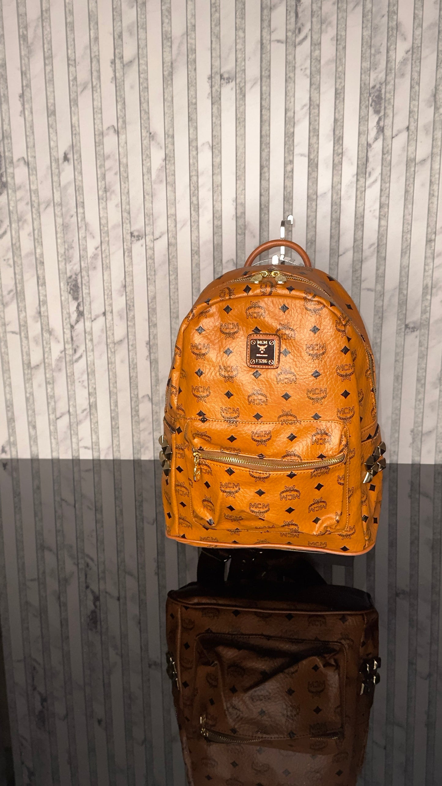 MCM Stark Studded Backpack – Cognac
