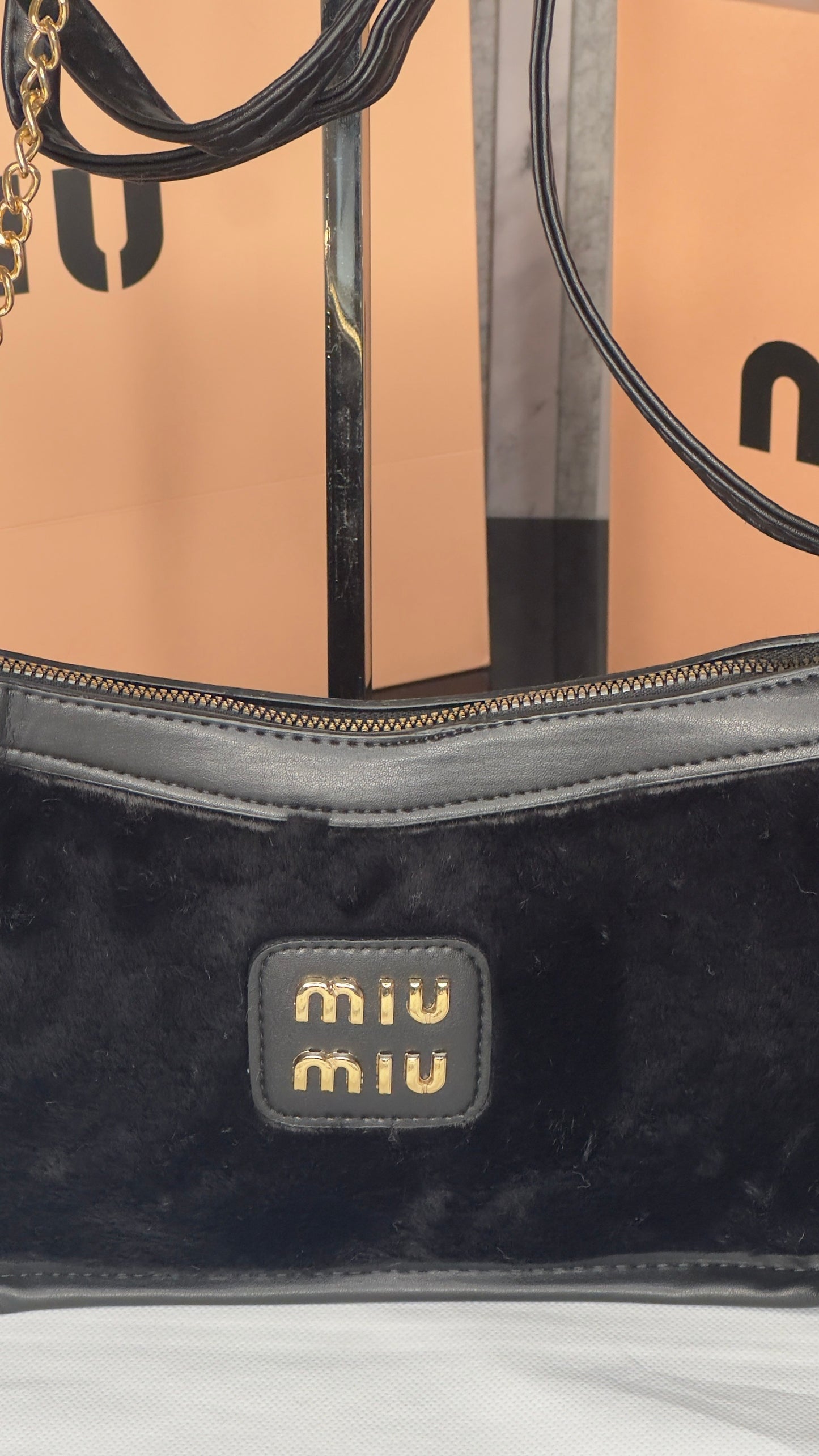 Miu Miu Soft Fur Shoulder Bag – Black