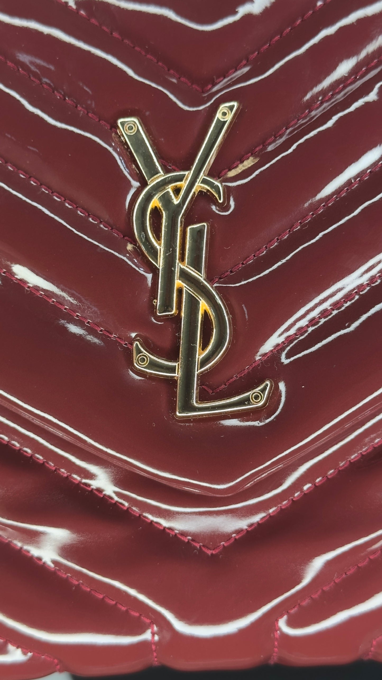 Yves Saint Laurent LouLou Large Patent Bordeaux Chain Bag