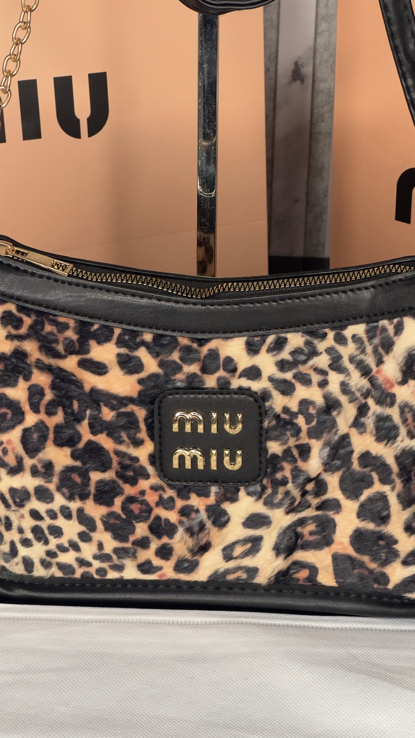 Miu Miu Soft Fur Shoulder Bag – Leopard