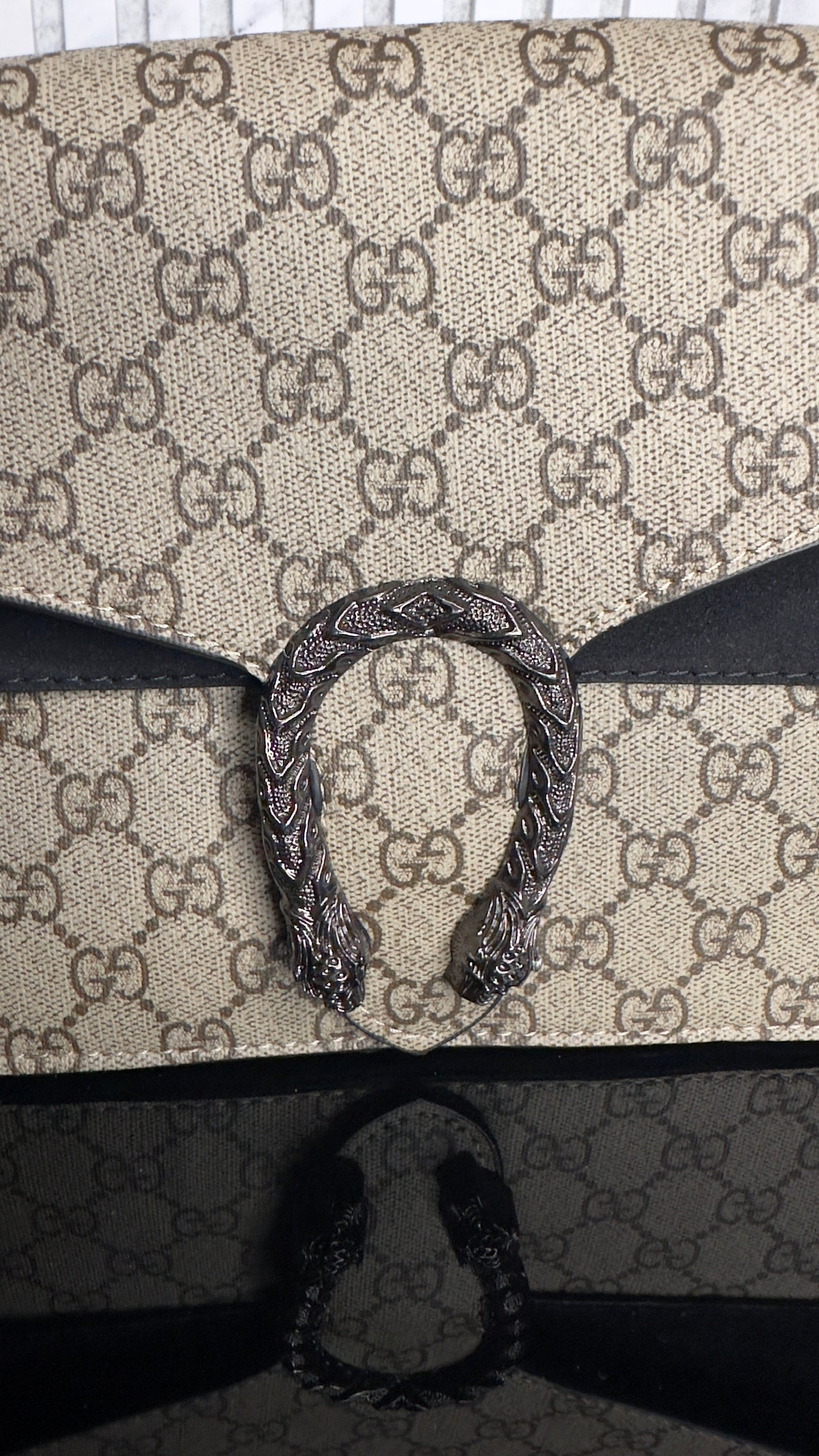 Gucci Dionysus GG Supreme Bag – Beige/Ebony with Black Suede