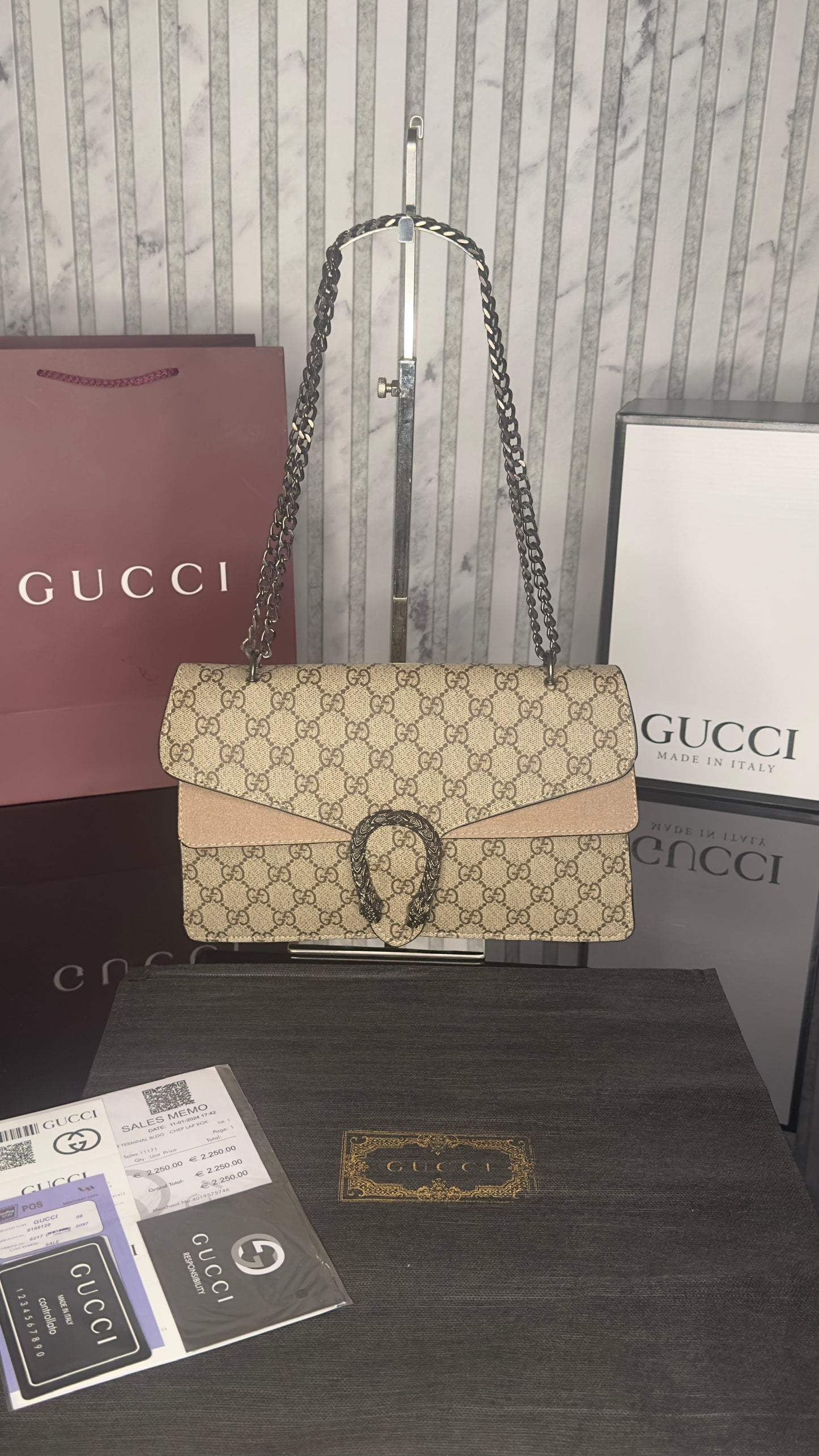 Gucci Dionysus GG Supreme Bag – Beige/Ebony with Camel Suede