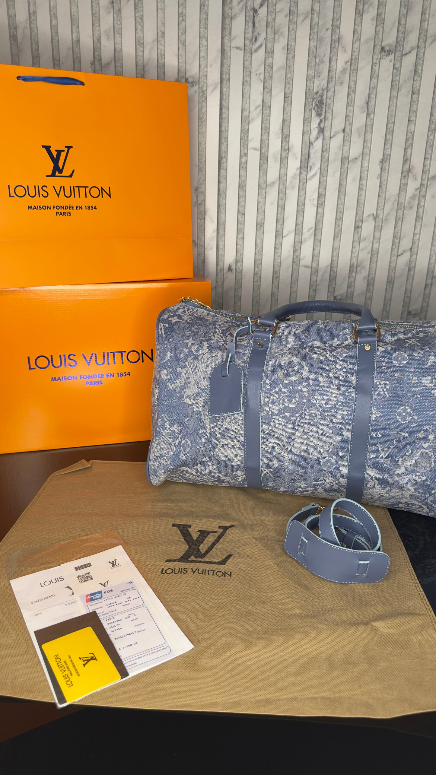 Louis Vuitton Keepall Bandoulière 45 Blue Monogram Tapestry Denim