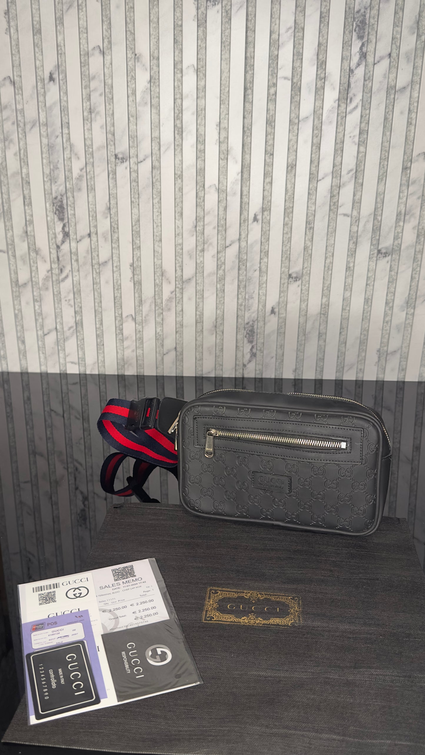 Gucci GG Embossed Leather Belt Bag – Black