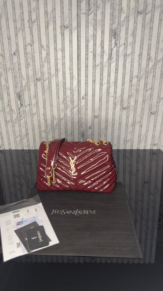 Yves Saint Laurent LouLou Large Patent Bordeaux Chain Bag