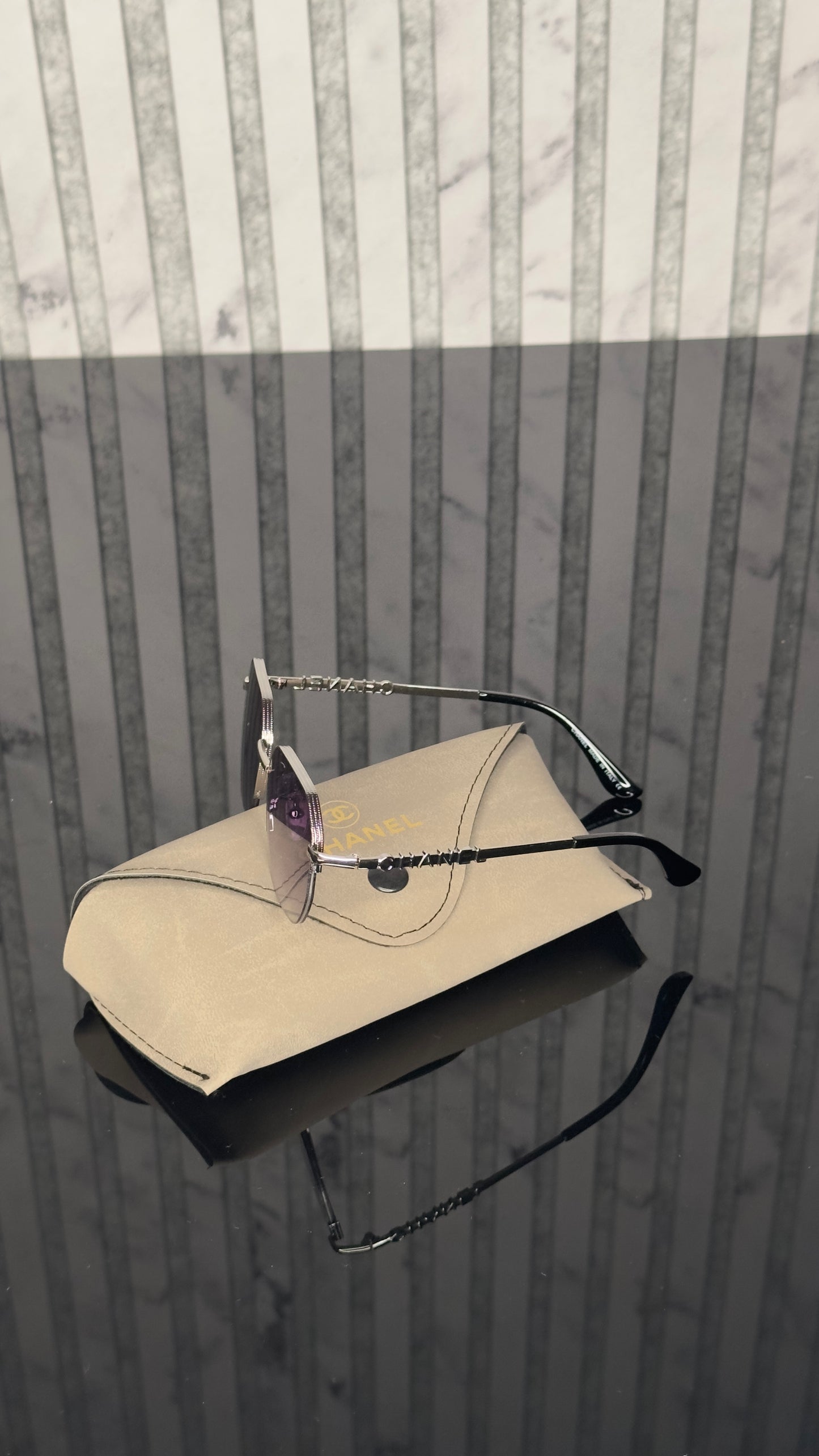 Chanel Silver Purple Square