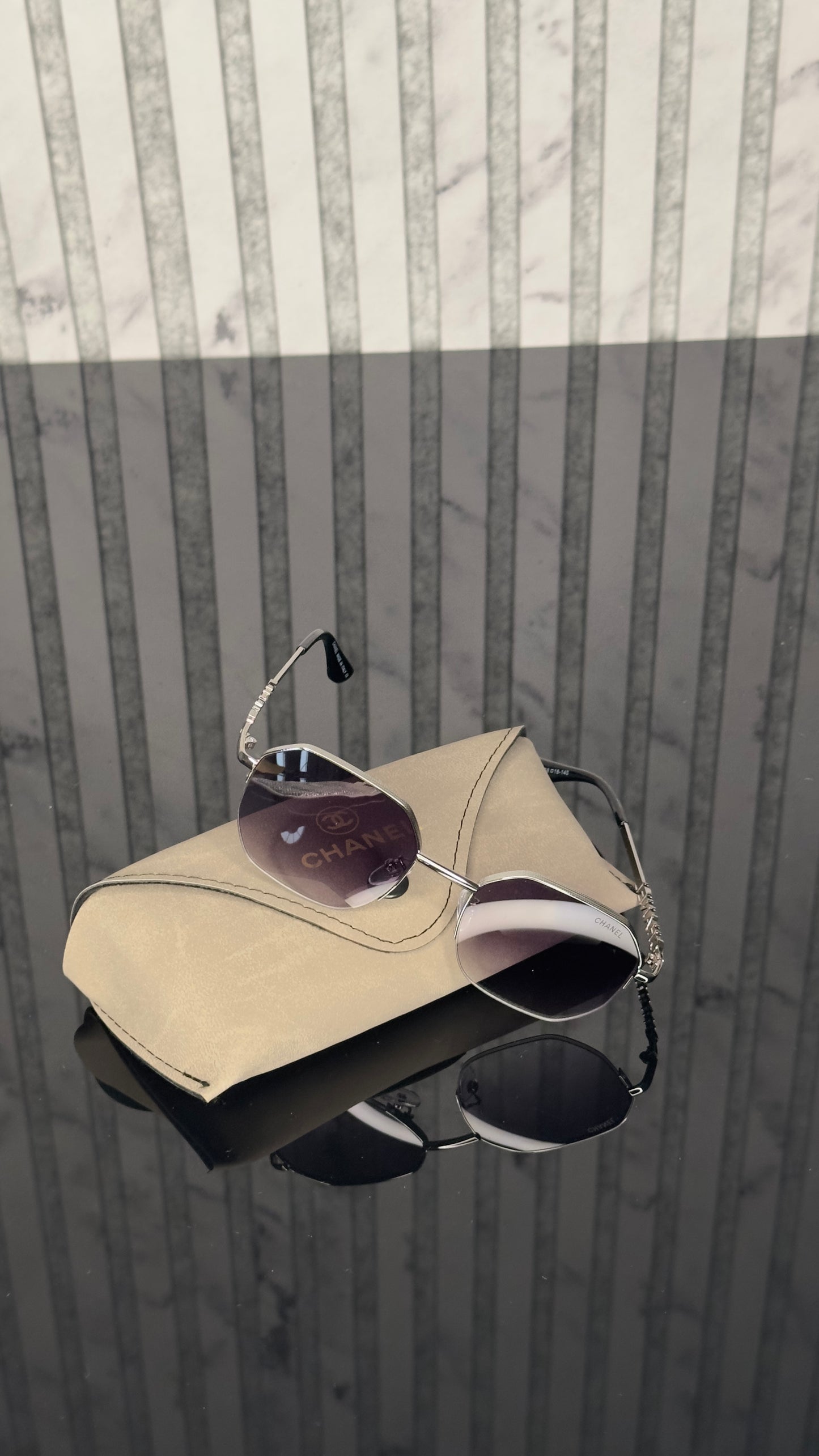 Chanel Silver Purple Square