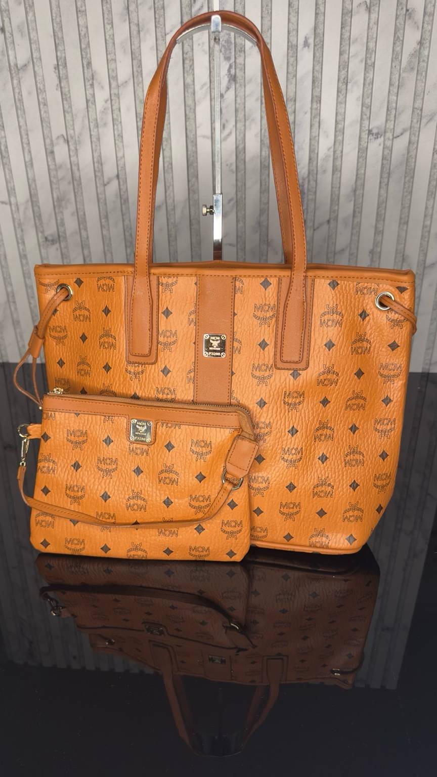 MCM Visetos Cognac Tote Set