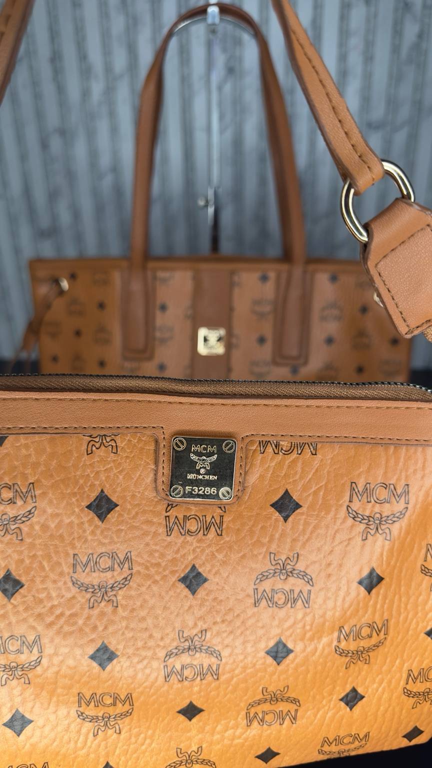 MCM Visetos Cognac Tote Set