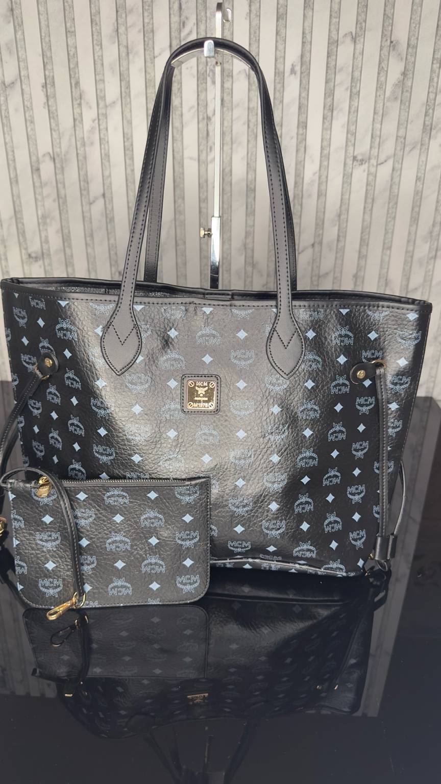 MCM Visetos Black Tote Set