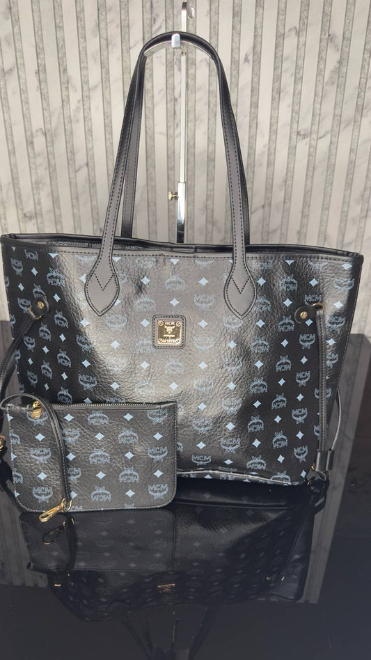 MCM Visetos Black Tote Set