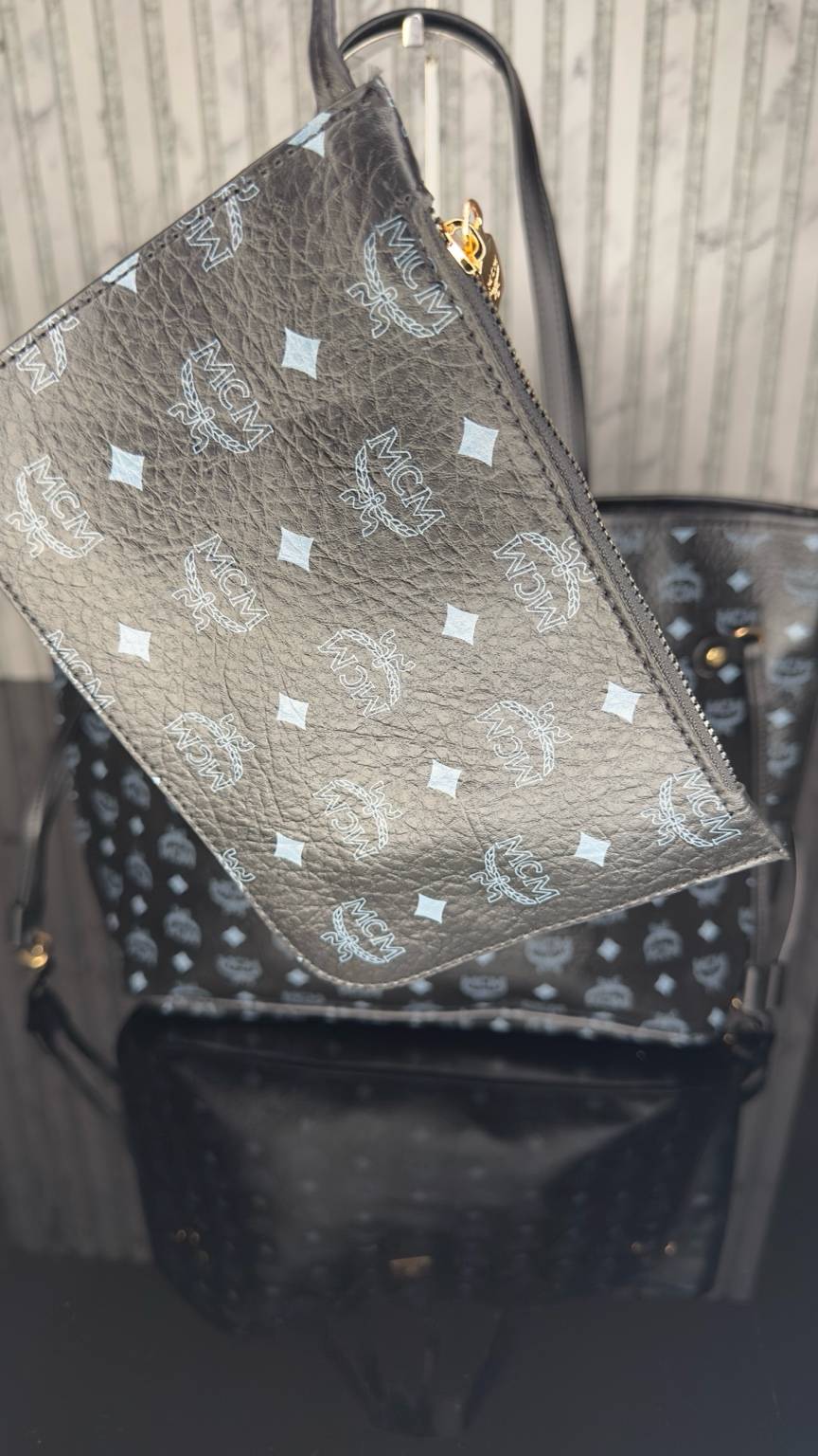 MCM Visetos Black Tote Set