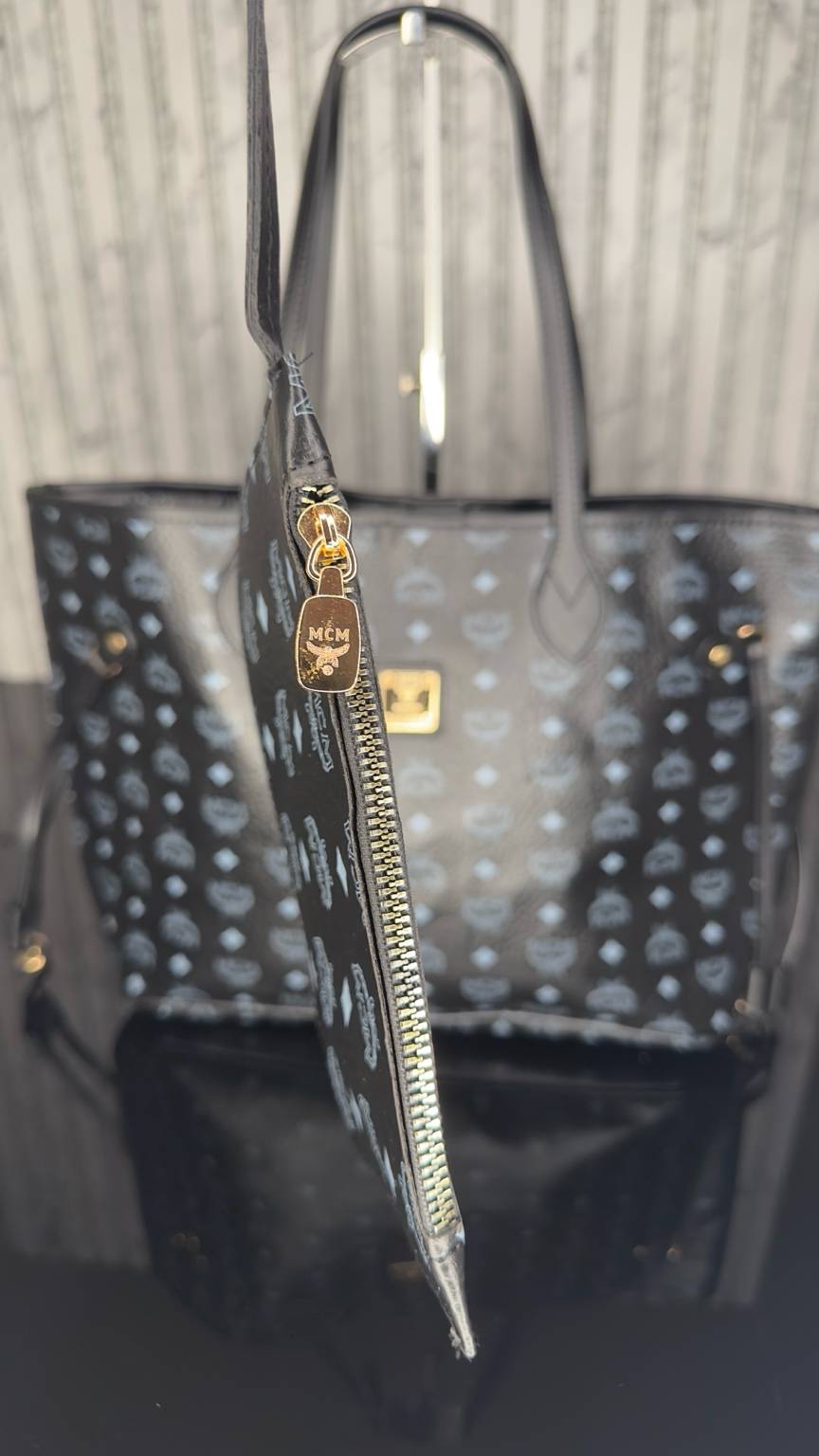 MCM Visetos Black Tote Set
