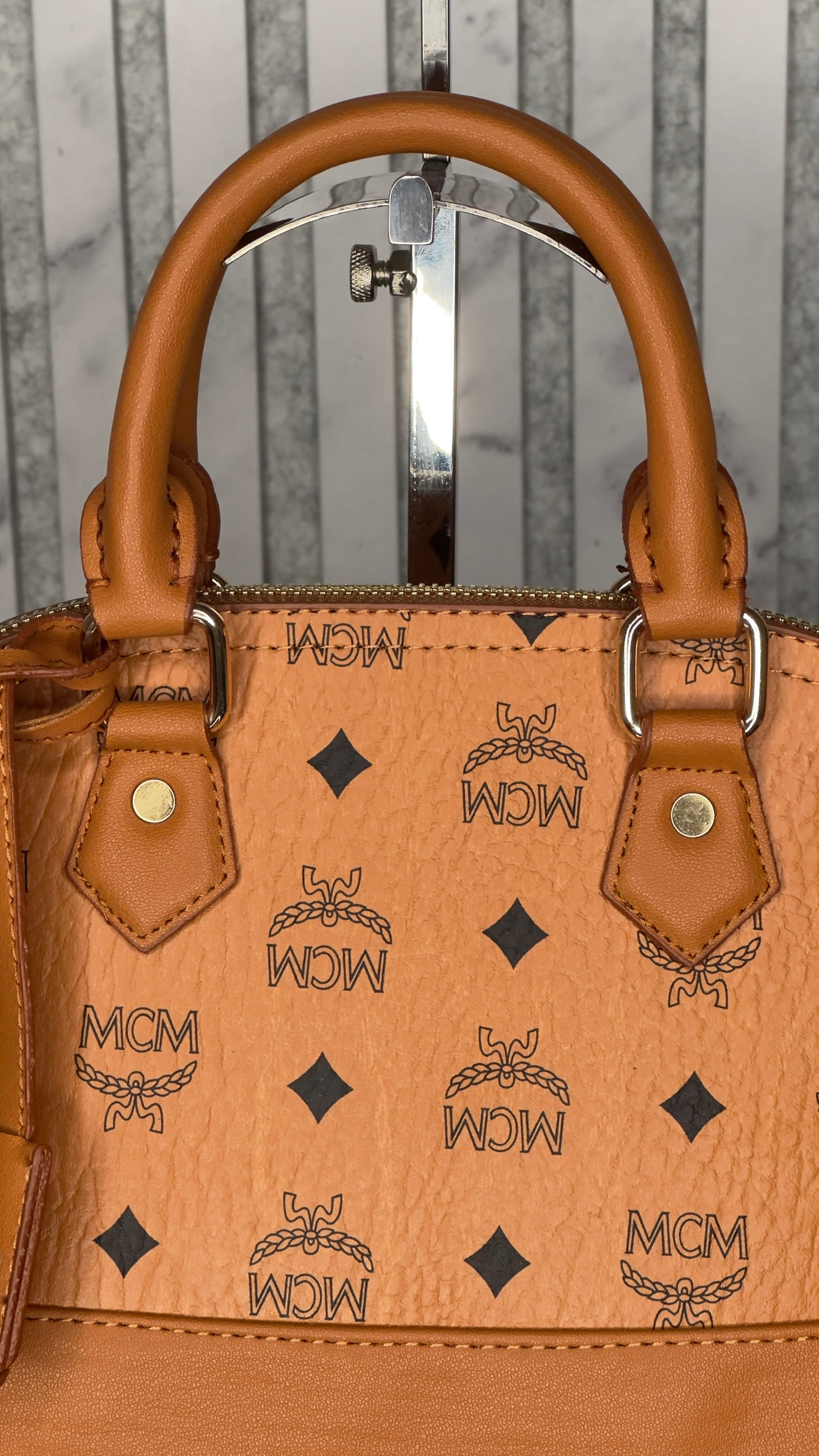 MCM Boston Mini Bag Visetos Cognac