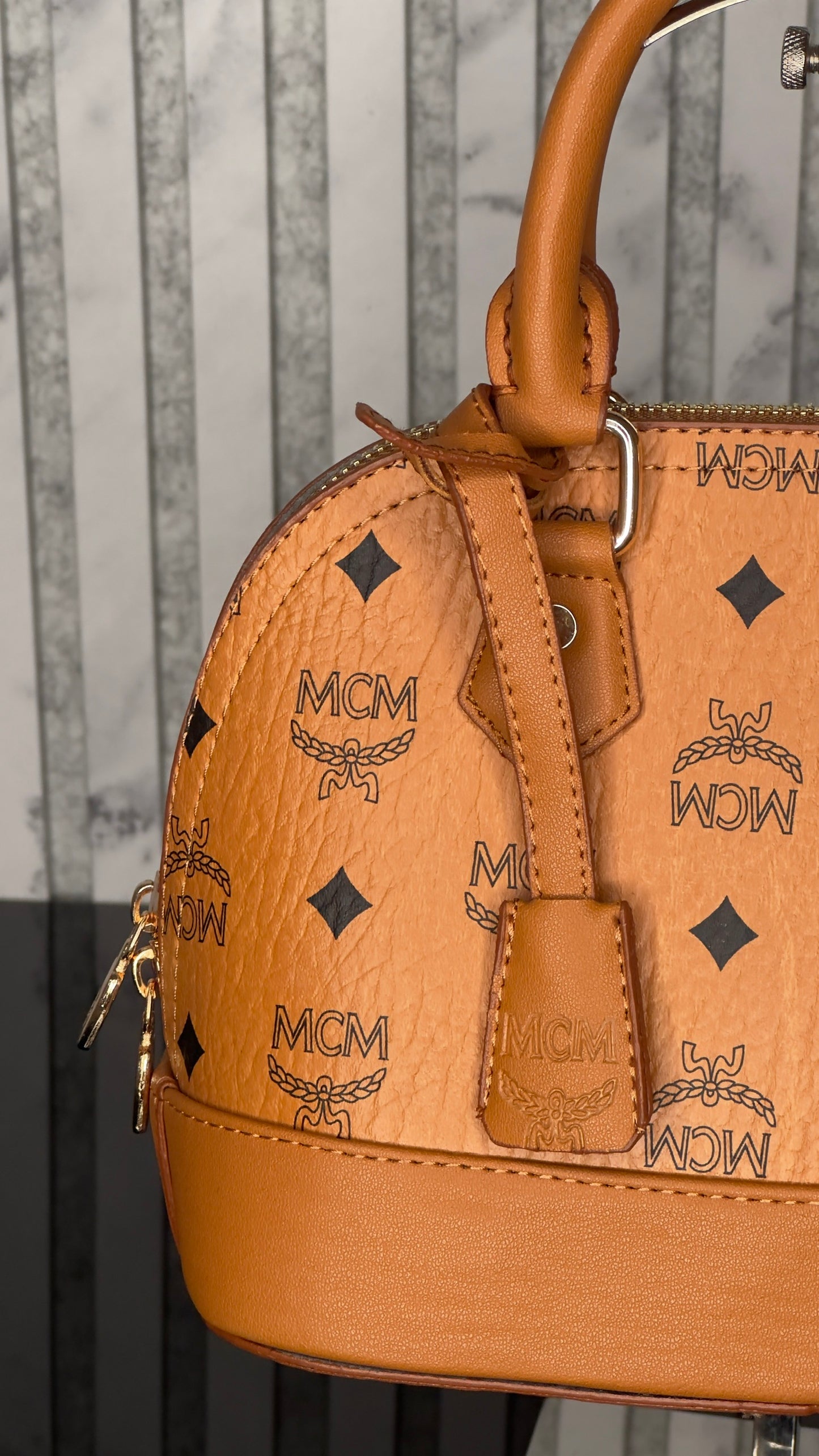 MCM Boston Mini Bag Visetos Cognac