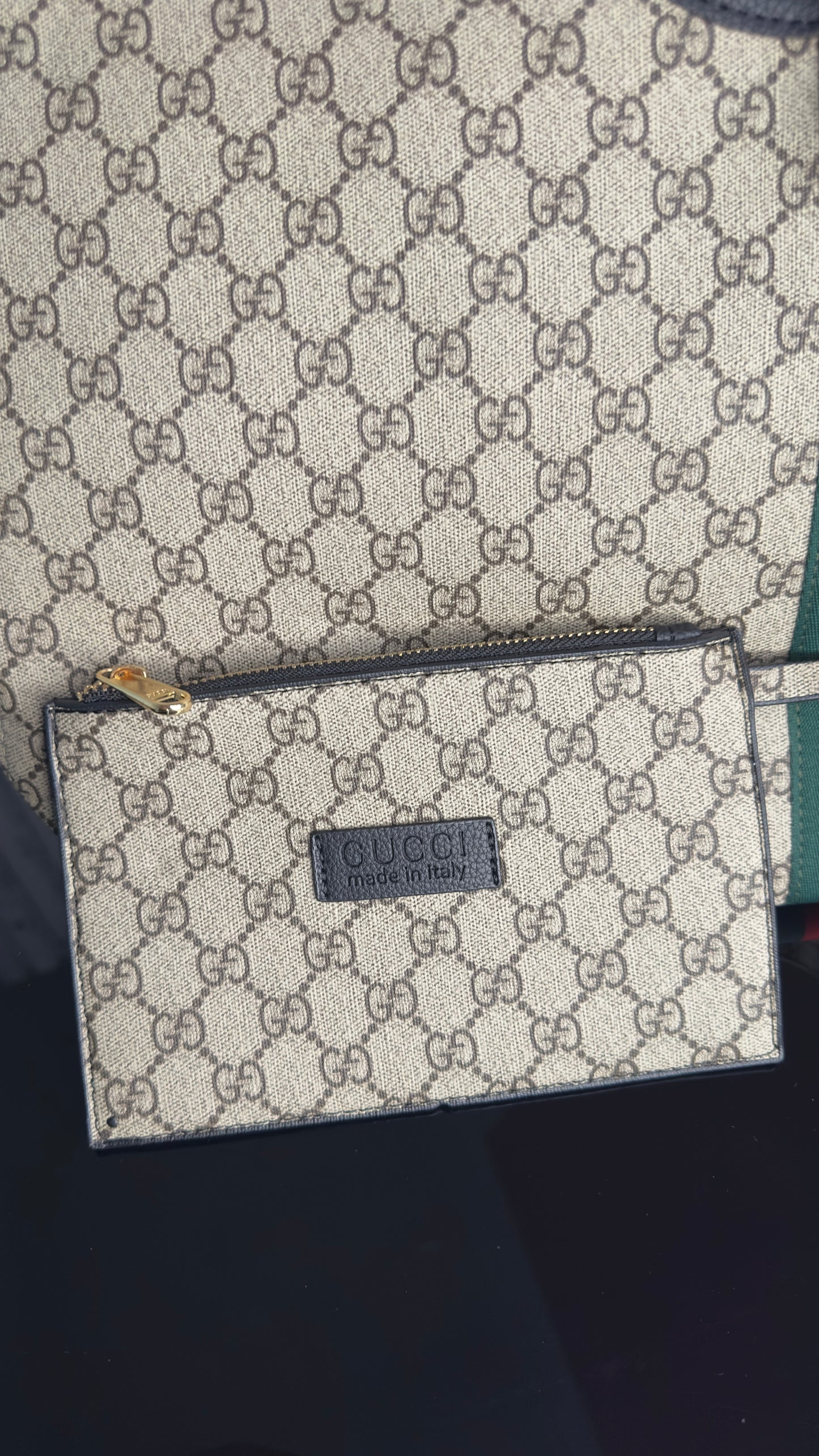 Gucci Giglio GG Canvas Large Tote Bag – Beige/Ebony with Black Leather Trim