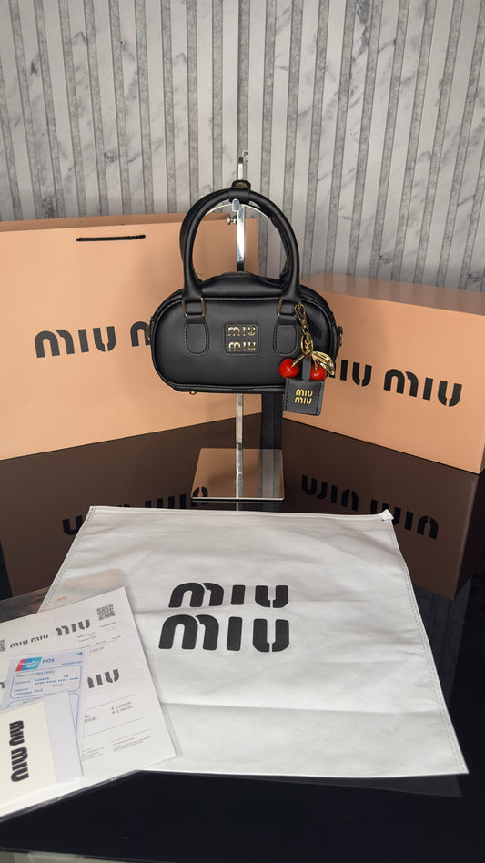 Miu Miu Cherry Bowling Bag – Black