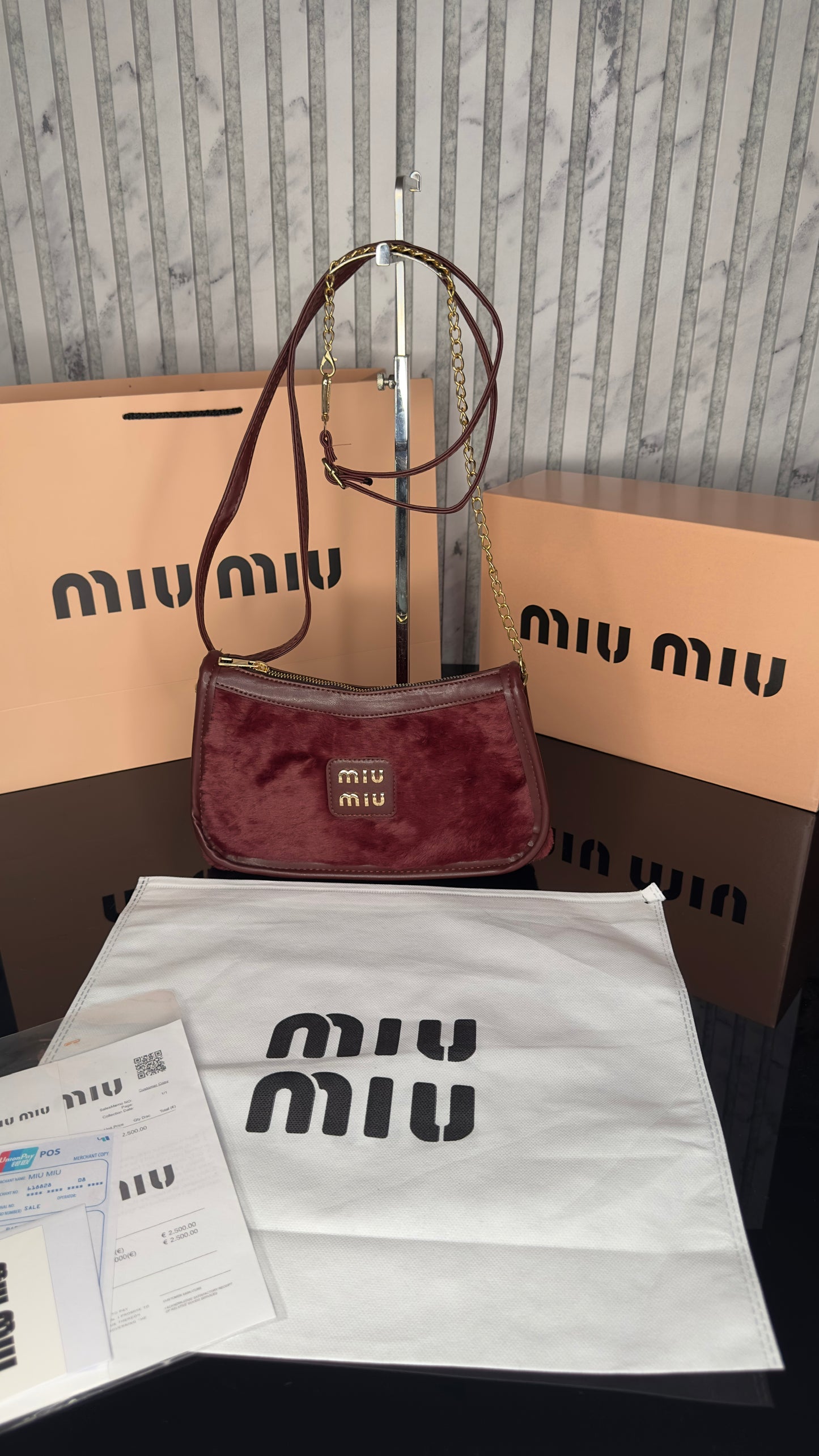 Miu Miu Soft Fur Shoulder Bag – Burgundy