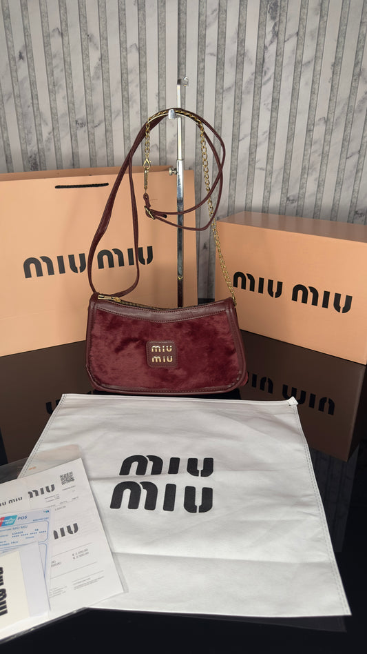 Miu Miu Soft Fur Shoulder Bag – Burgundy