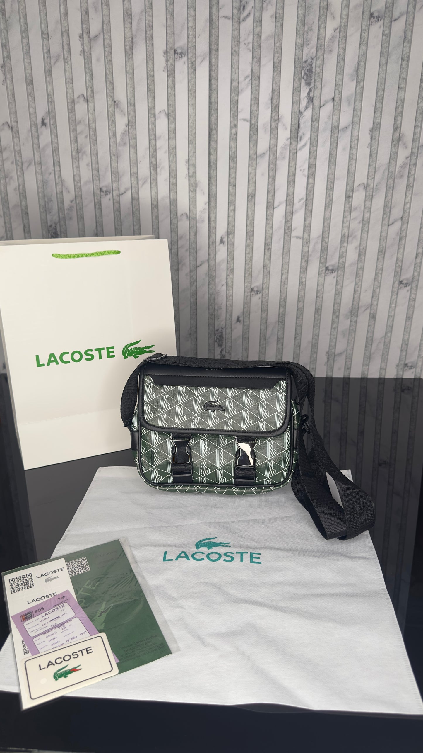 Lacoste Croco Crew Monogram Crossbody Bag – Green